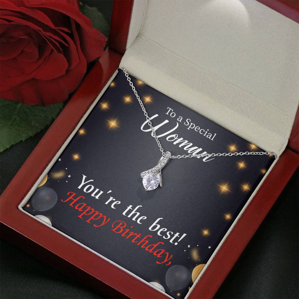 Happy Birthday Mom You'Re The Best Eternity Ribbon Stone Necklace Message Card-Express Your Love Gifts
