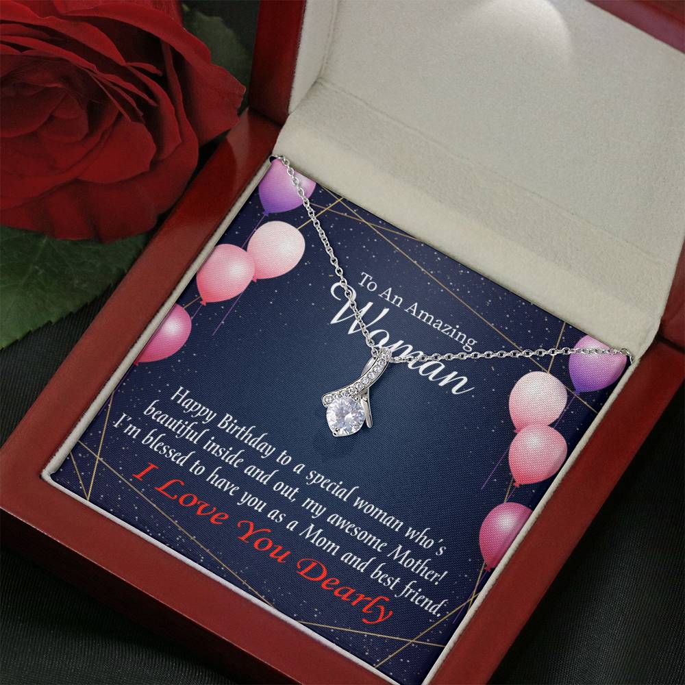 Mom Blessed With You Eternity Ribbon Stone Necklace W Birthday Message Card-Express Your Love Gifts