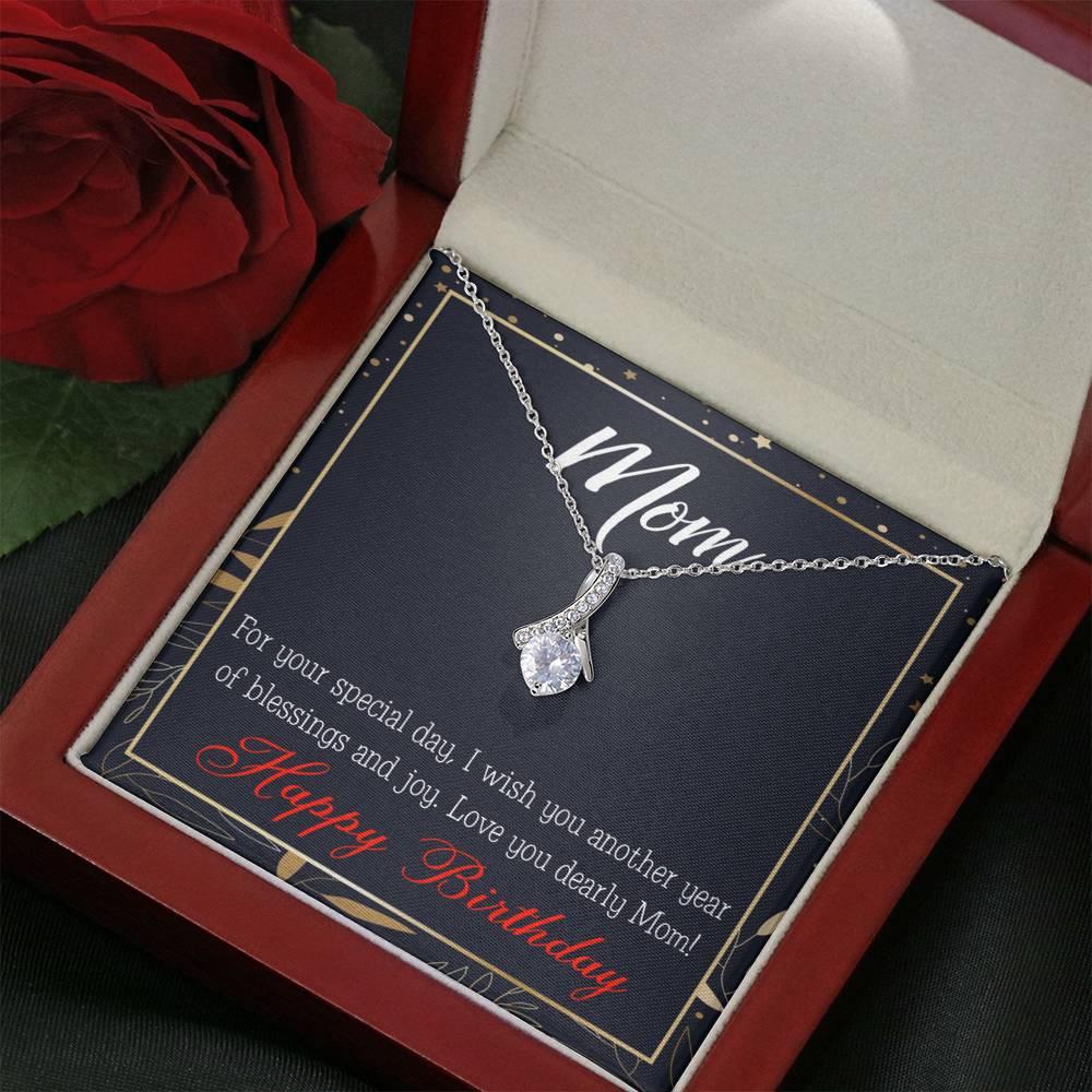 Happy Birthday Mom Blessings And Joy Eternity Ribbon Stone Necklace W Message Card-Express Your Love Gifts