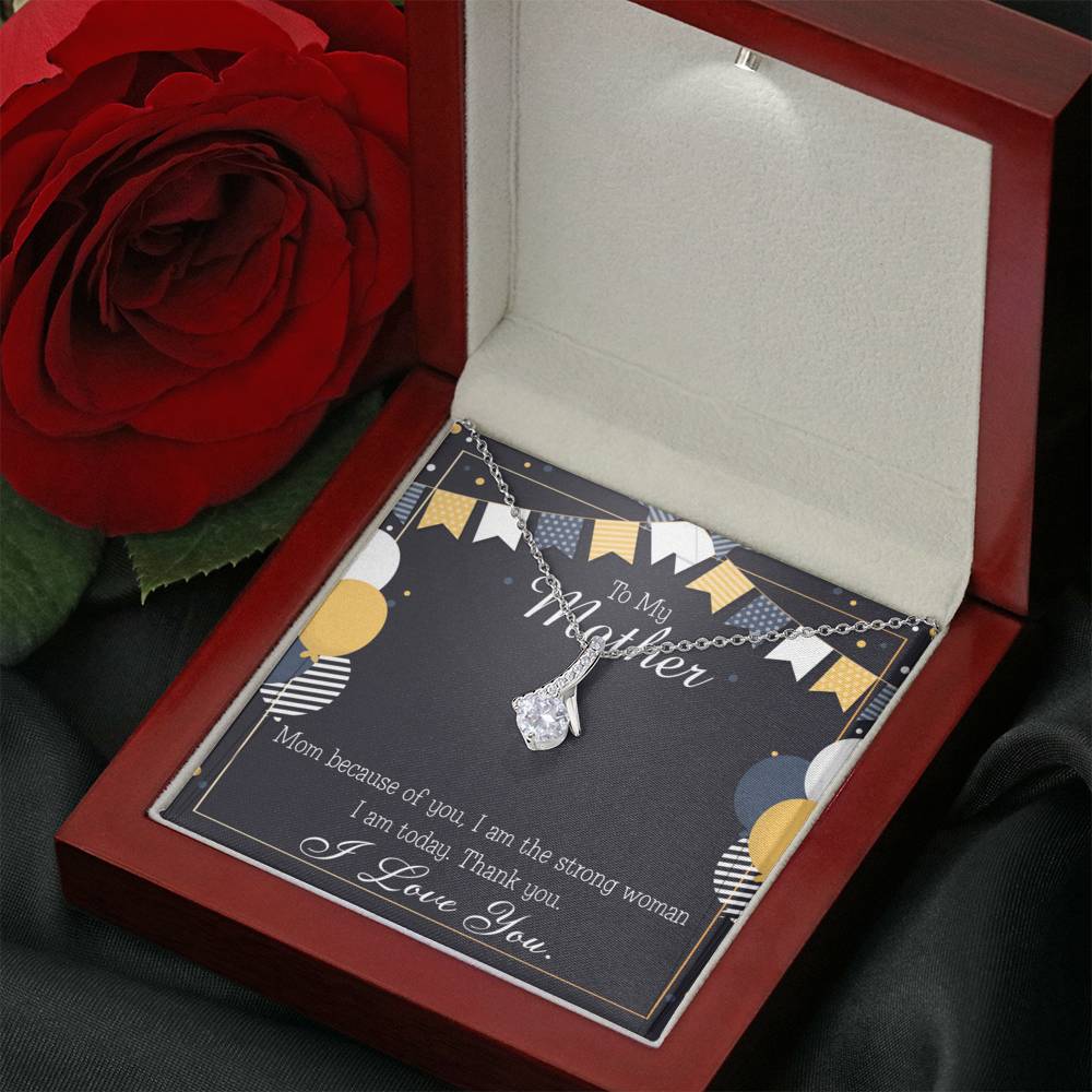 To My Mom Because of You Mom Eternity Ribbon Stone Necklace Message Card-Express Your Love Gifts