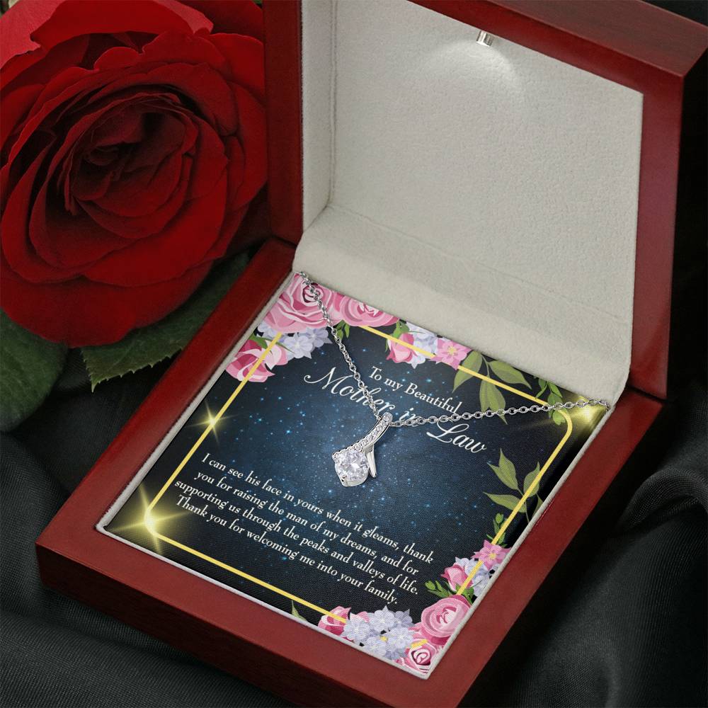 Mother-In-Law Necklace To My Beautiful Mother-In-Law Eternity Ribbon Stone Pendant-Express Your Love Gifts