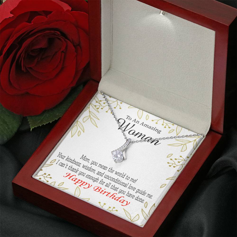 Mom Gift You Mean The World To Me Eternity Ribbon Stone Pendant 14K White Gold Stainless Steel 18-22" Mom Birthday Messages-Express Your Love Gifts