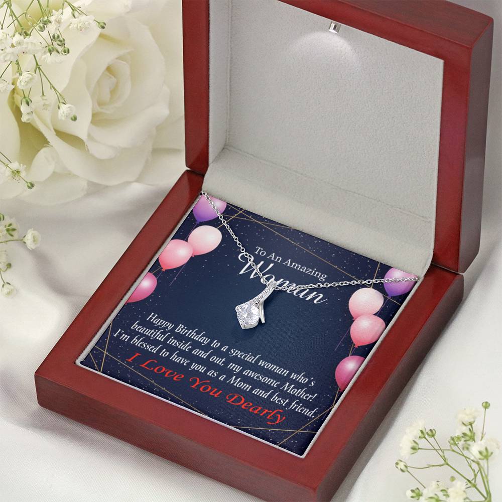 Mom Blessed With You Eternity Ribbon Stone Necklace W Birthday Message Card-Express Your Love Gifts
