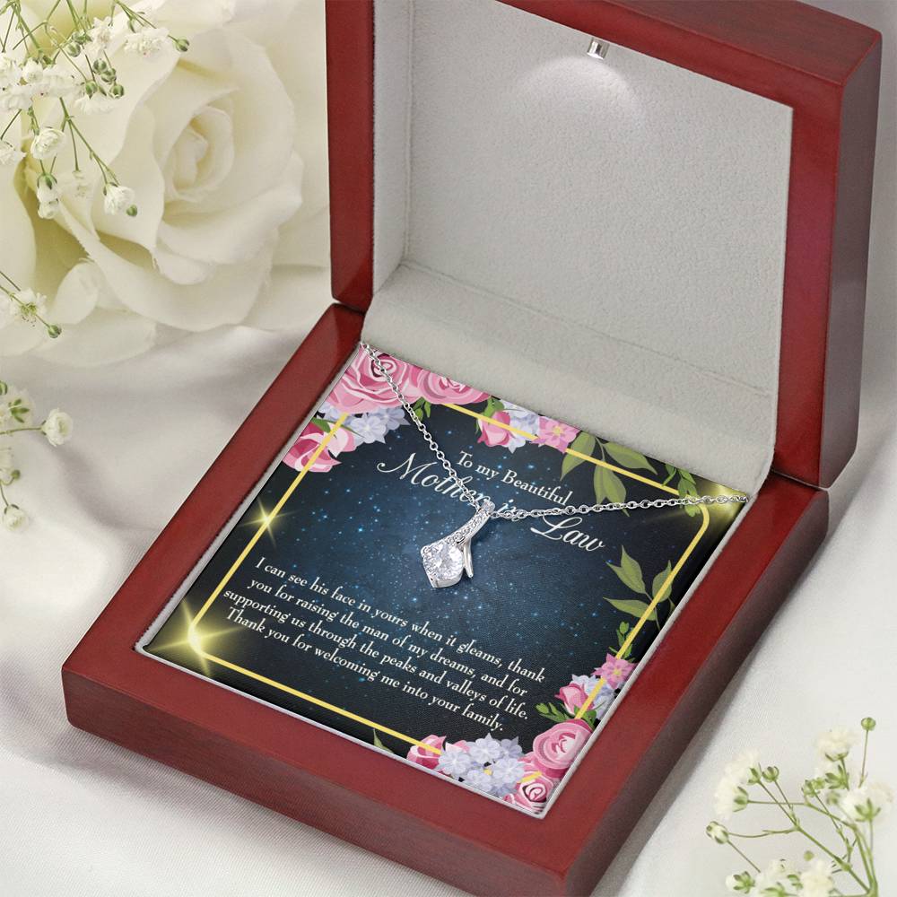 Mother-In-Law Necklace To My Beautiful Mother-In-Law Eternity Ribbon Stone Pendant-Express Your Love Gifts