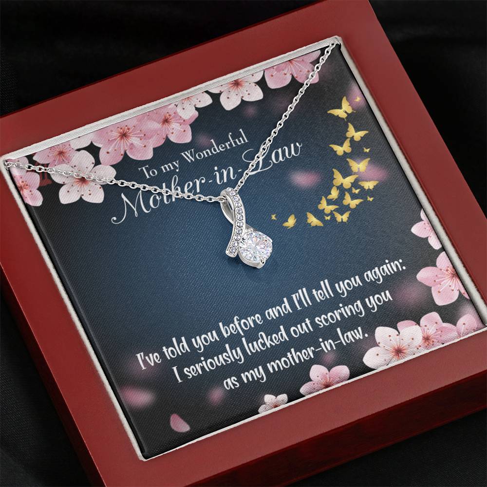 Mother-In-Law Necklace Seriously Lucky Eternity Ribbon Stone Pendant Keepsake Message Card-Express Your Love Gifts