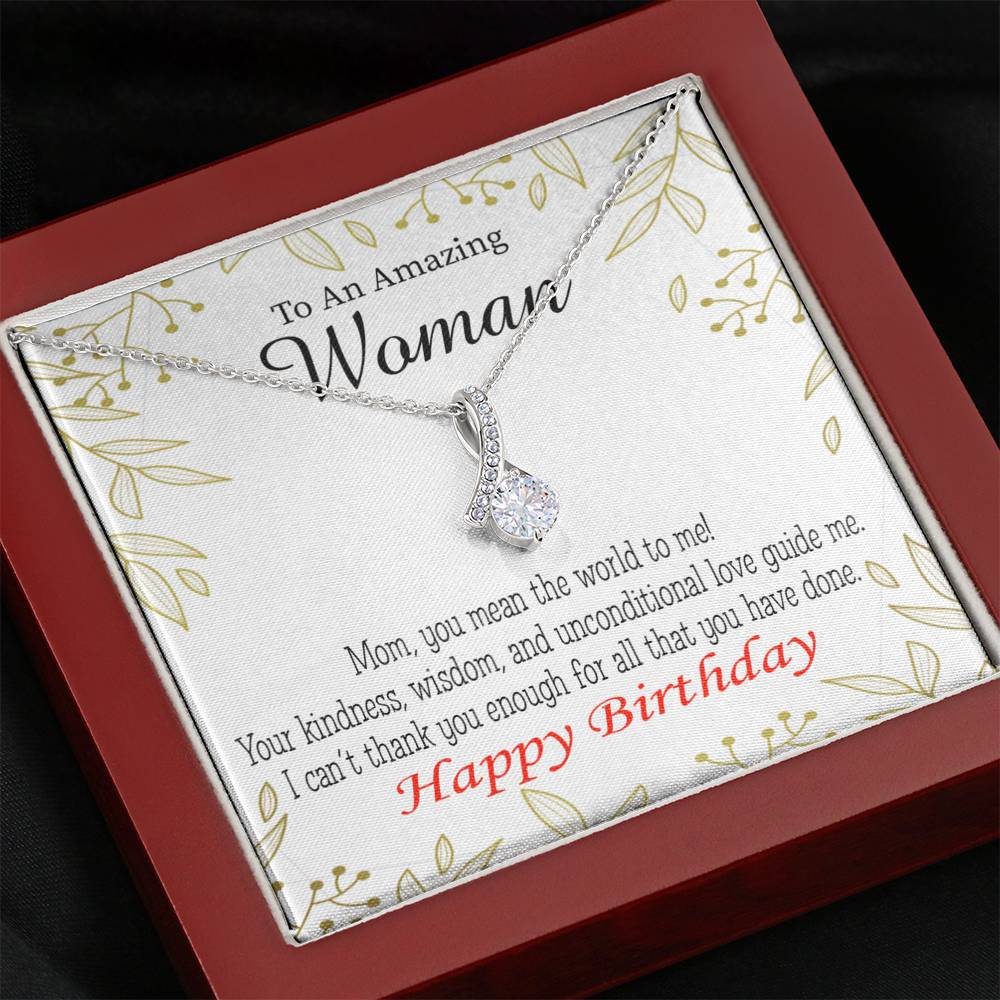 Mom Gift You Mean The World To Me Eternity Ribbon Stone Pendant 14K White Gold Stainless Steel 18-22" Mom Birthday Messages-Express Your Love Gifts
