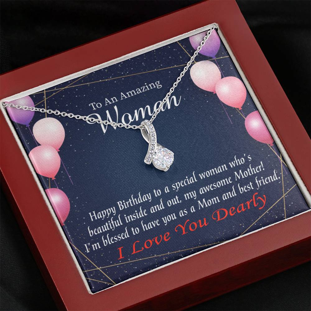Mom Blessed With You Eternity Ribbon Stone Necklace W Birthday Message Card-Express Your Love Gifts