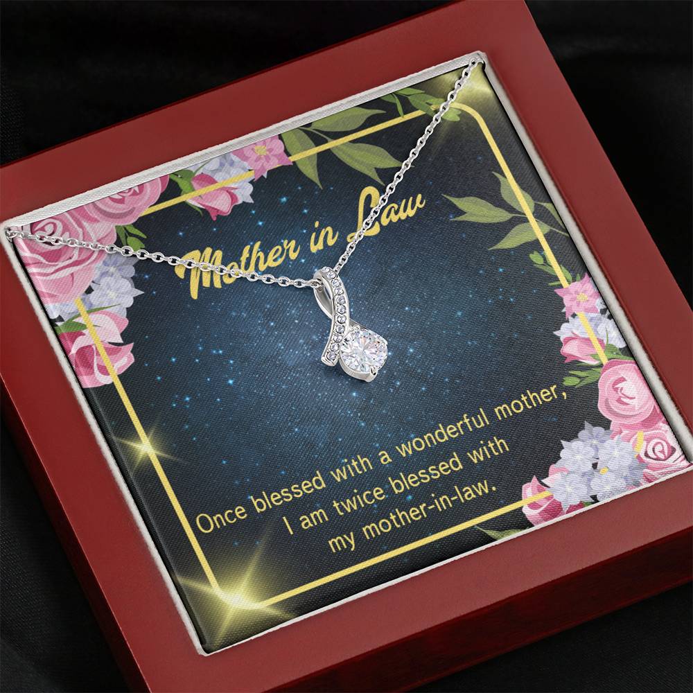 Mother-In-Law Necklace Twice Blessed Eternity Ribbon Stone Pendant Keepsake Message Card-Express Your Love Gifts