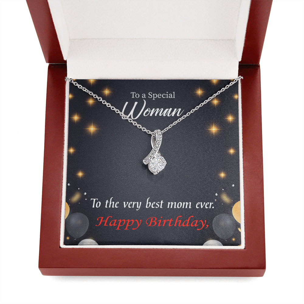 Best Mom Ever Eternity Ribbon Stone Necklace Birthday Message Card-Express Your Love Gifts