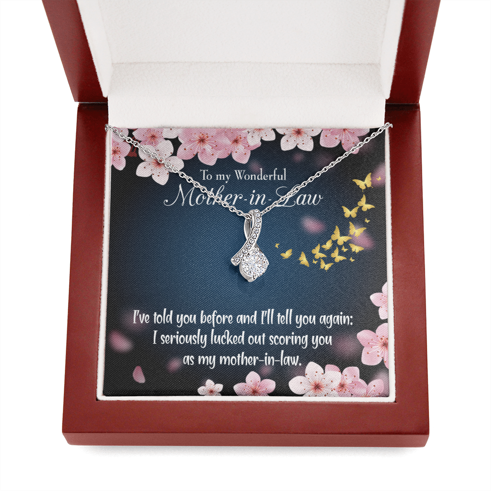 Mother-In-Law Necklace Seriously Lucky Eternity Ribbon Stone Pendant Keepsake Message Card-Express Your Love Gifts
