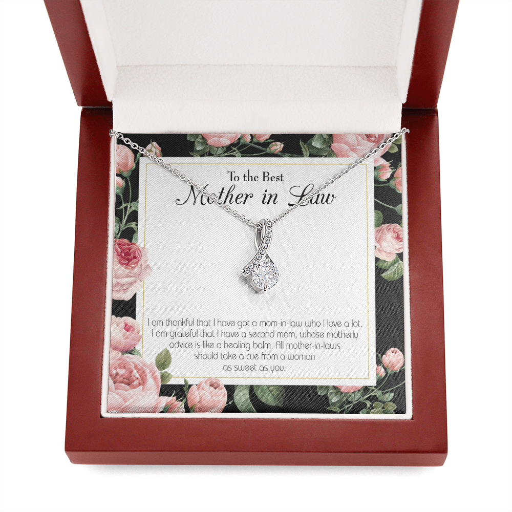 Mother-In-Law Necklace Second Mom Eternity Ribbon Stone Pendant Keepsake Message Card-Express Your Love Gifts