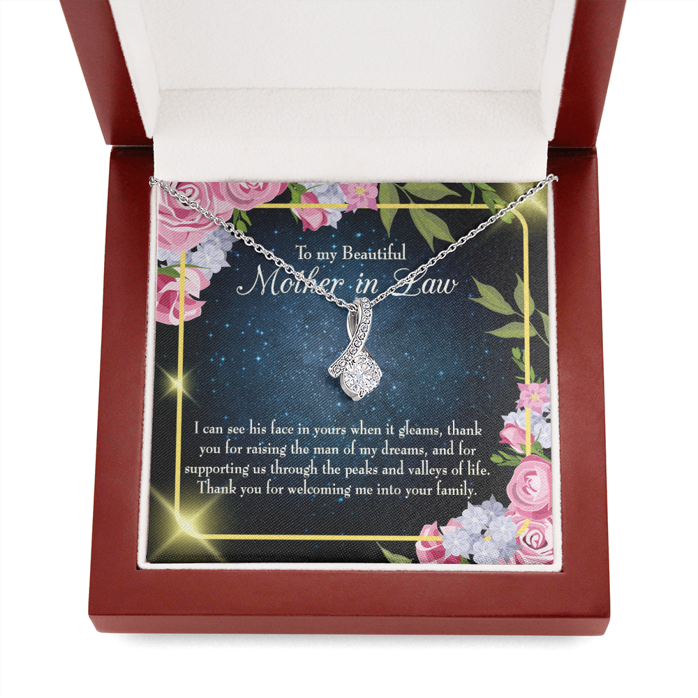 Mother-In-Law Necklace To My Beautiful Mother-In-Law Eternity Ribbon Stone Pendant-Express Your Love Gifts