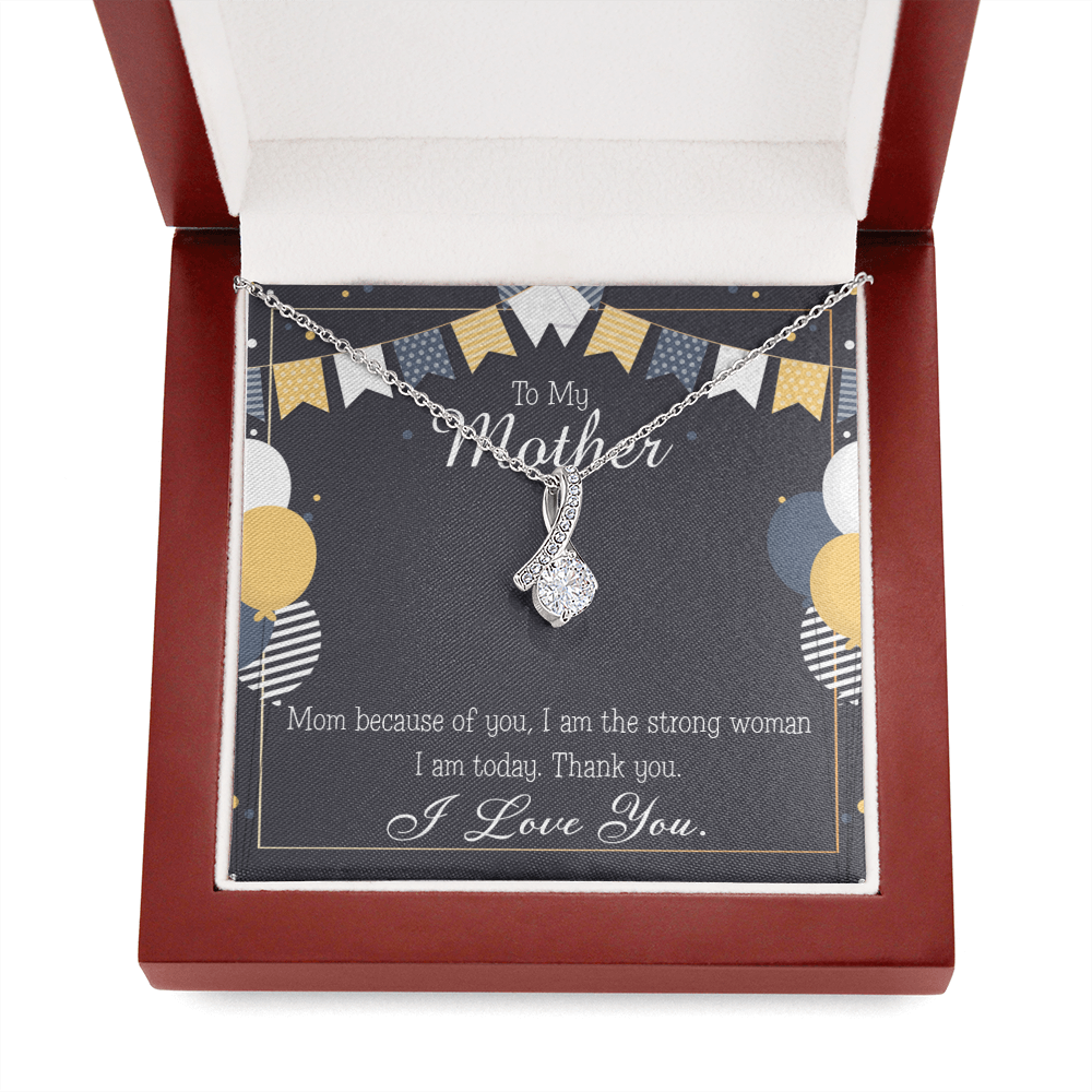 To My Mom Because of You Mom Eternity Ribbon Stone Necklace Message Card-Express Your Love Gifts