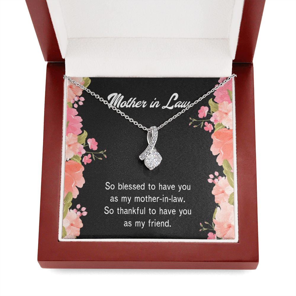 Mother-In-Law Necklace So Blessed Eternity Ribbon Stone Pendant Keepsake Message Card-Express Your Love Gifts