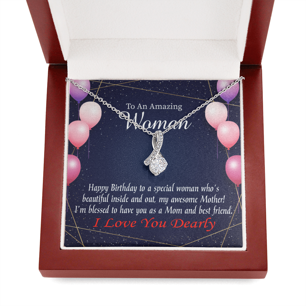 Mom Blessed With You Eternity Ribbon Stone Necklace W Birthday Message Card-Express Your Love Gifts
