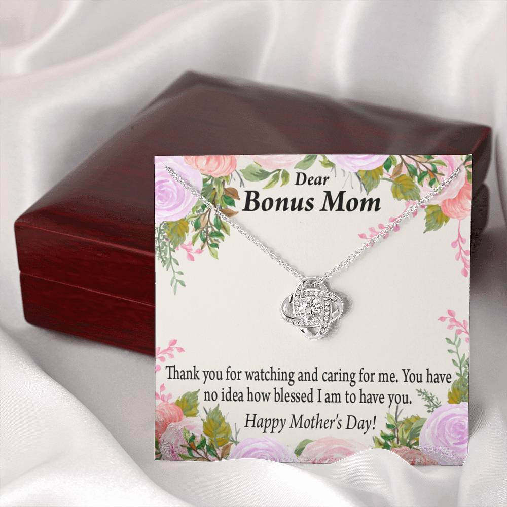 Bonus Mom Necklace Thank You For Watching And Caring Love Knot Pendant Pendant Message Card-Express Your Love Gifts