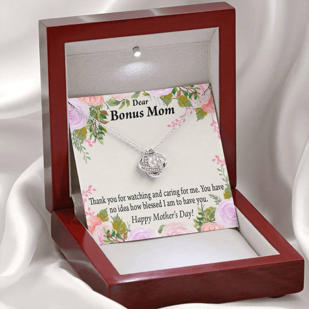 Bonus Mom Necklace Thank You For Watching And Caring Love Knot Pendant Pendant Message Card-Express Your Love Gifts
