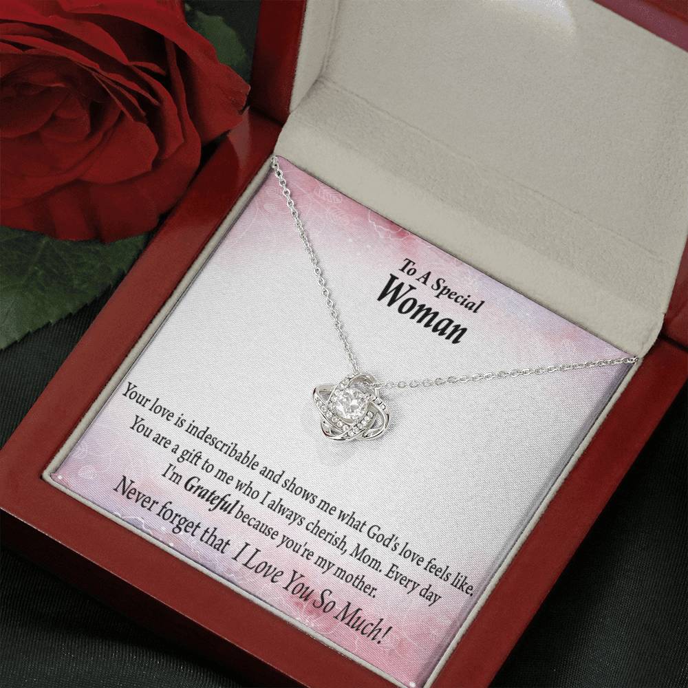Mom I'm Grateful Love Knot Pendant Necklace With Message Card-Express Your Love Gifts