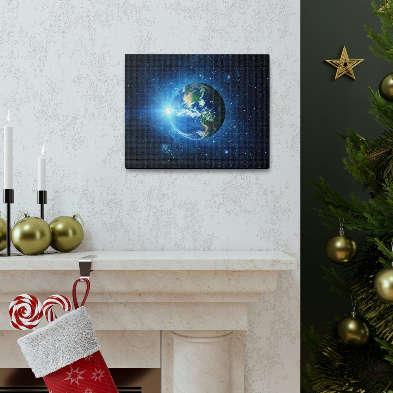 Astonishing Earth and Stars Scene Beautiful Awesome and Breathtaking Beauty Nature Scene Shining Stars in Galaxy Wall Art Ready to Hang Unframed-Express Your Love Gifts