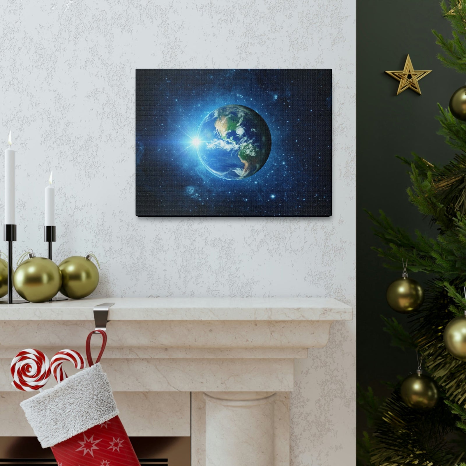 Astonishing Earth and Stars Scene Beautiful Awesome and Breathtaking Beauty Nature Scene Shining Stars in Galaxy Wall Art Ready to Hang Unframed-Express Your Love Gifts