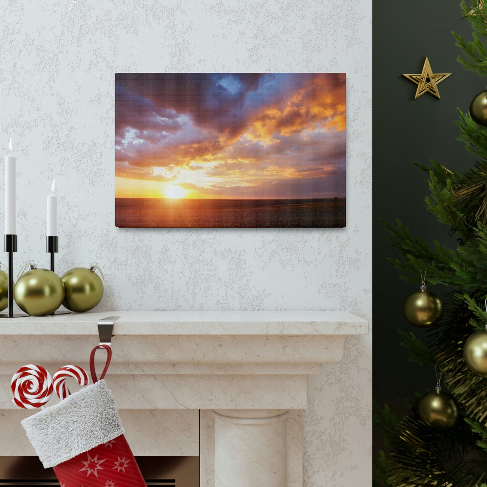 Attractive Colorful Sunset Scene Beautiful Bright Epic Sky Beauty Nature Scene Perfect Summertime Wall Art Ready to Hang Unframed-Express Your Love Gifts