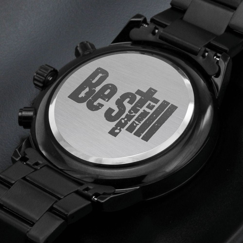Be Still Distressed Engraved Bible Verse Men's Watch Multifunction Stainless Steel W Copper Dial-Express Your Love Gifts