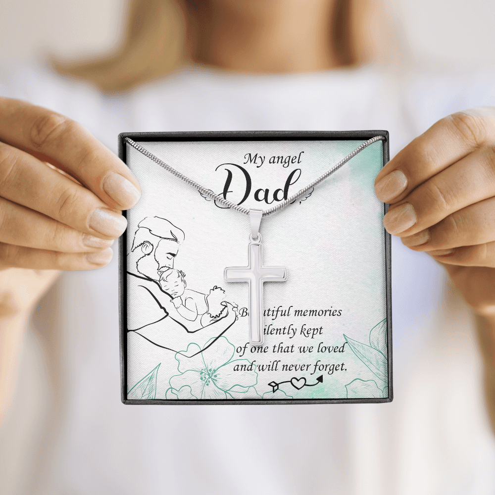 Beautiful Memories Dad Memorial Gift Dad Memorial Cross Necklace Sympathy Gift Loss of Father Condolence Message Card-Express Your Love Gifts