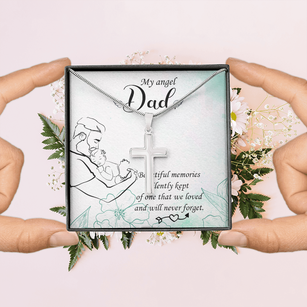 Beautiful Memories Dad Memorial Gift Dad Memorial Cross Necklace Sympathy Gift Loss of Father Condolence Message Card-Express Your Love Gifts