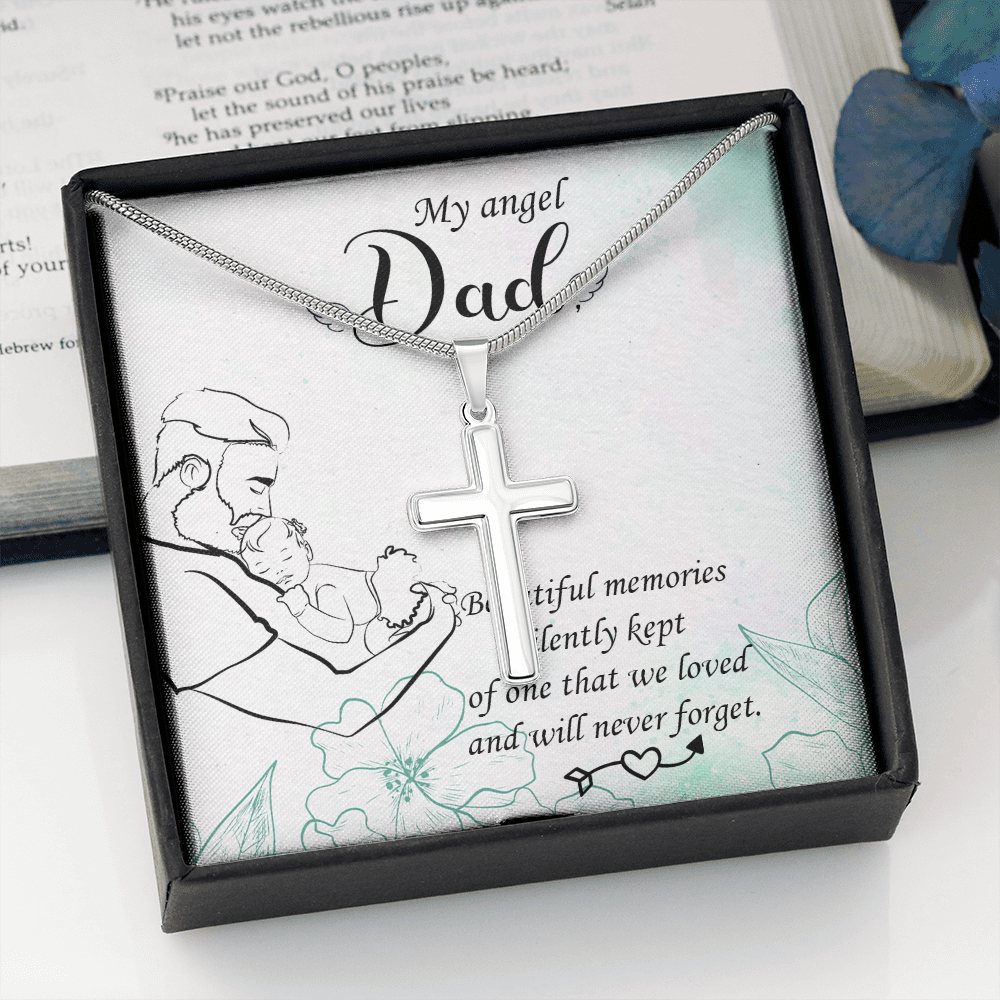 Beautiful Memories Dad Memorial Gift Dad Memorial Cross Necklace Sympathy Gift Loss of Father Condolence Message Card-Express Your Love Gifts