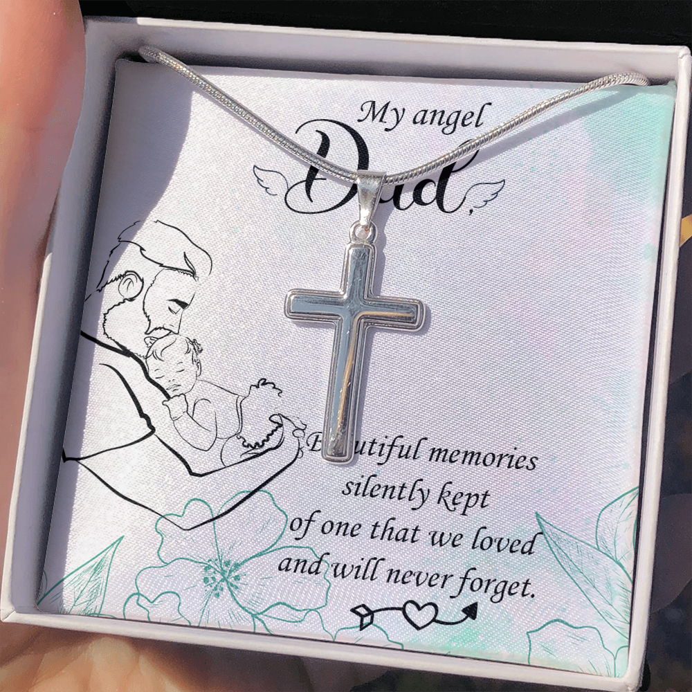 Beautiful Memories Dad Memorial Gift Dad Memorial Cross Necklace Sympathy Gift Loss of Father Condolence Message Card-Express Your Love Gifts