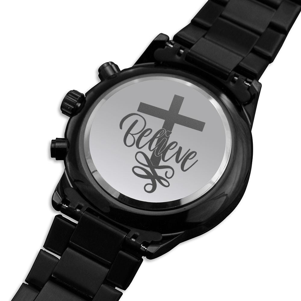 Believe Christ Engraved Bible Verse Men's Watch Multifunction Stainless Steel W Copper Dial-Express Your Love Gifts