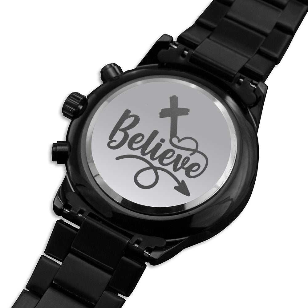 Believe Engraved Bible Verse Men's Watch Multifunction Stainless Steel W Copper Dial-Express Your Love Gifts