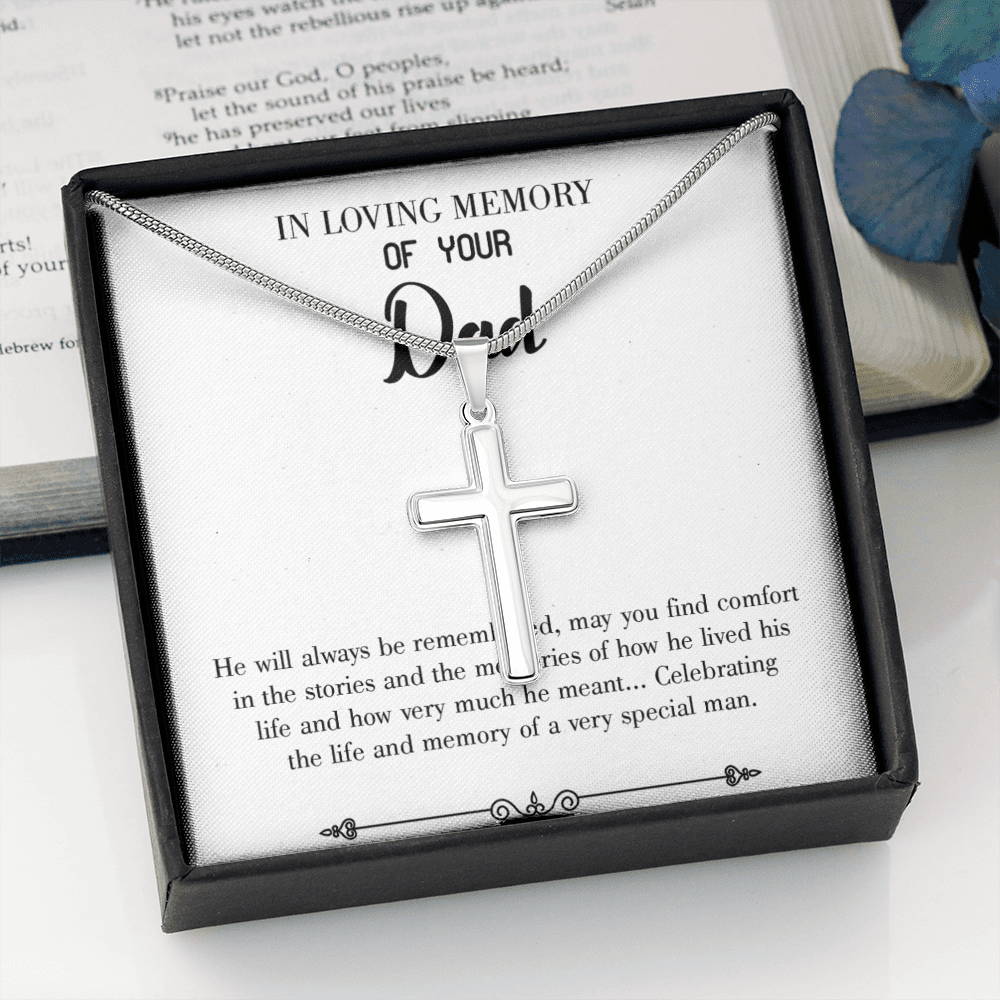 Celebrating Life Dad Memorial Gift Dad Memorial Cross Necklace Sympathy Gift Loss of Father Condolence Message Card-Express Your Love Gifts