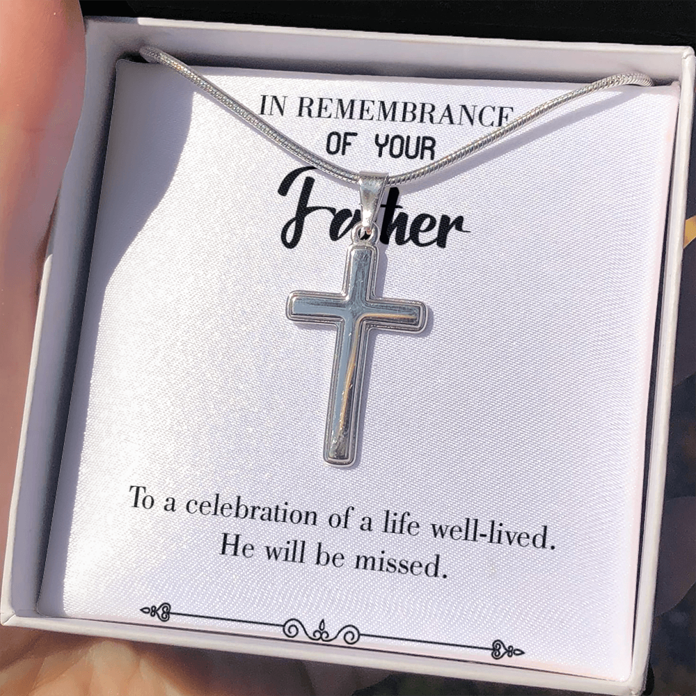Celebration of a Life Dad Memorial Gift Dad Memorial Cross Necklace Sympathy Gift Loss of Father Condolence Message Card-Express Your Love Gifts