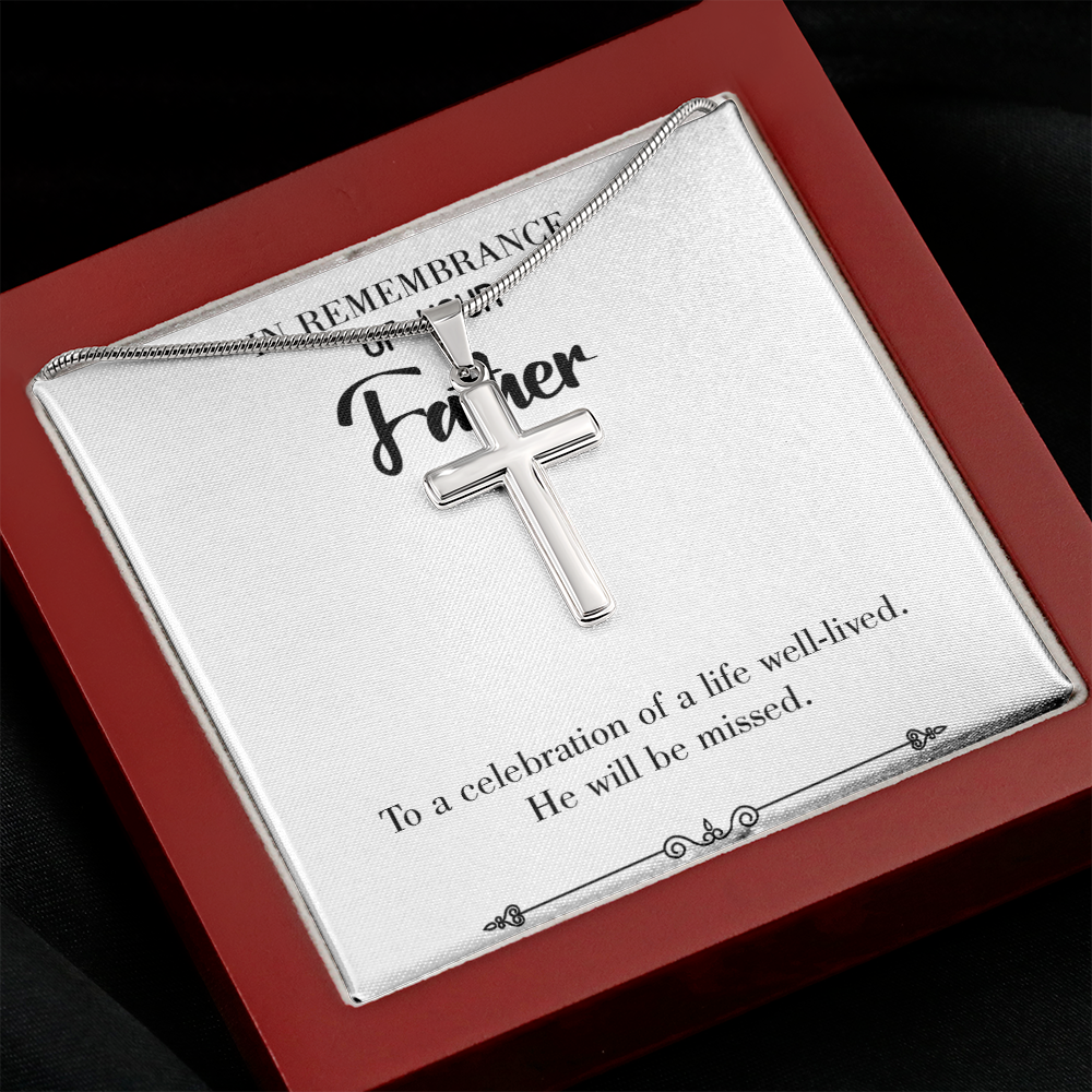 Celebration of a Life Dad Memorial Gift Dad Memorial Cross Necklace Sympathy Gift Loss of Father Condolence Message Card-Express Your Love Gifts