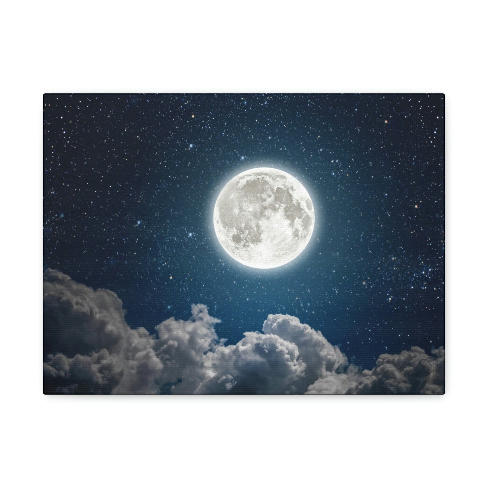 Charming Moon and Stars Scene Beautiful Engaging and Lovely Night Beauty Nature Scene Pitch Black and Shiny Night Wall Art Ready to Hang Unframed-Express Your Love Gifts