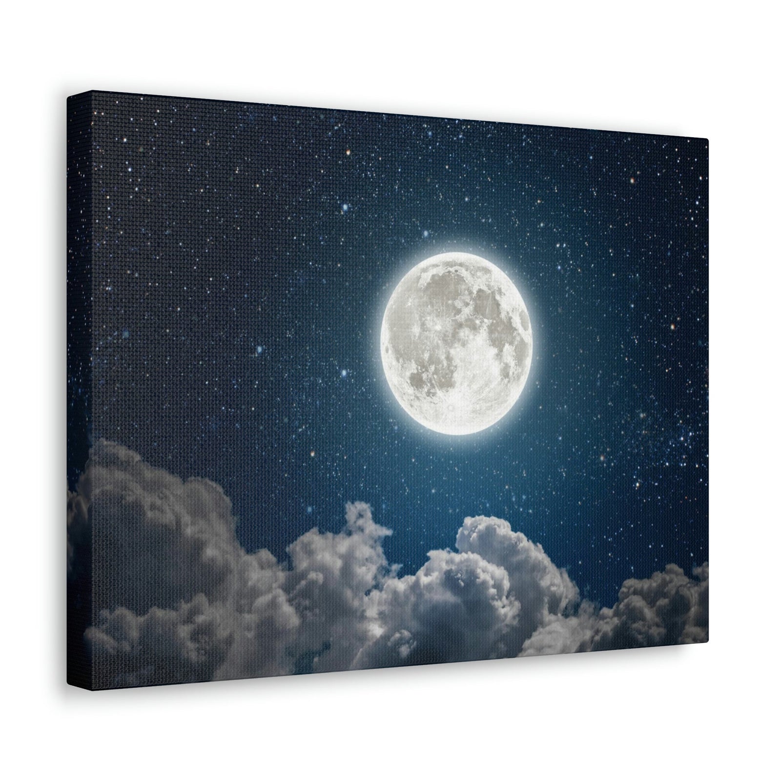 Charming Moon and Stars Scene Beautiful Engaging and Lovely Night Beauty Nature Scene Pitch Black and Shiny Night Wall Art Ready to Hang Unframed-Express Your Love Gifts