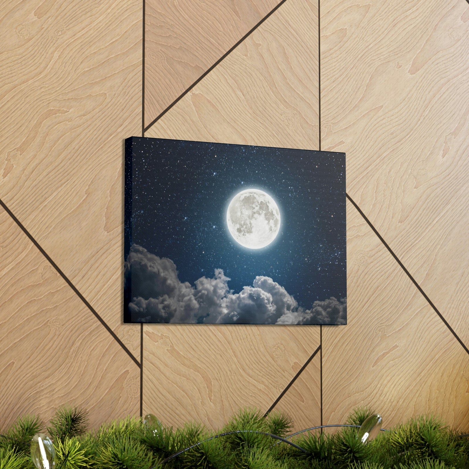 Charming Moon and Stars Scene Beautiful Engaging and Lovely Night Beauty Nature Scene Pitch Black and Shiny Night Wall Art Ready to Hang Unframed-Express Your Love Gifts