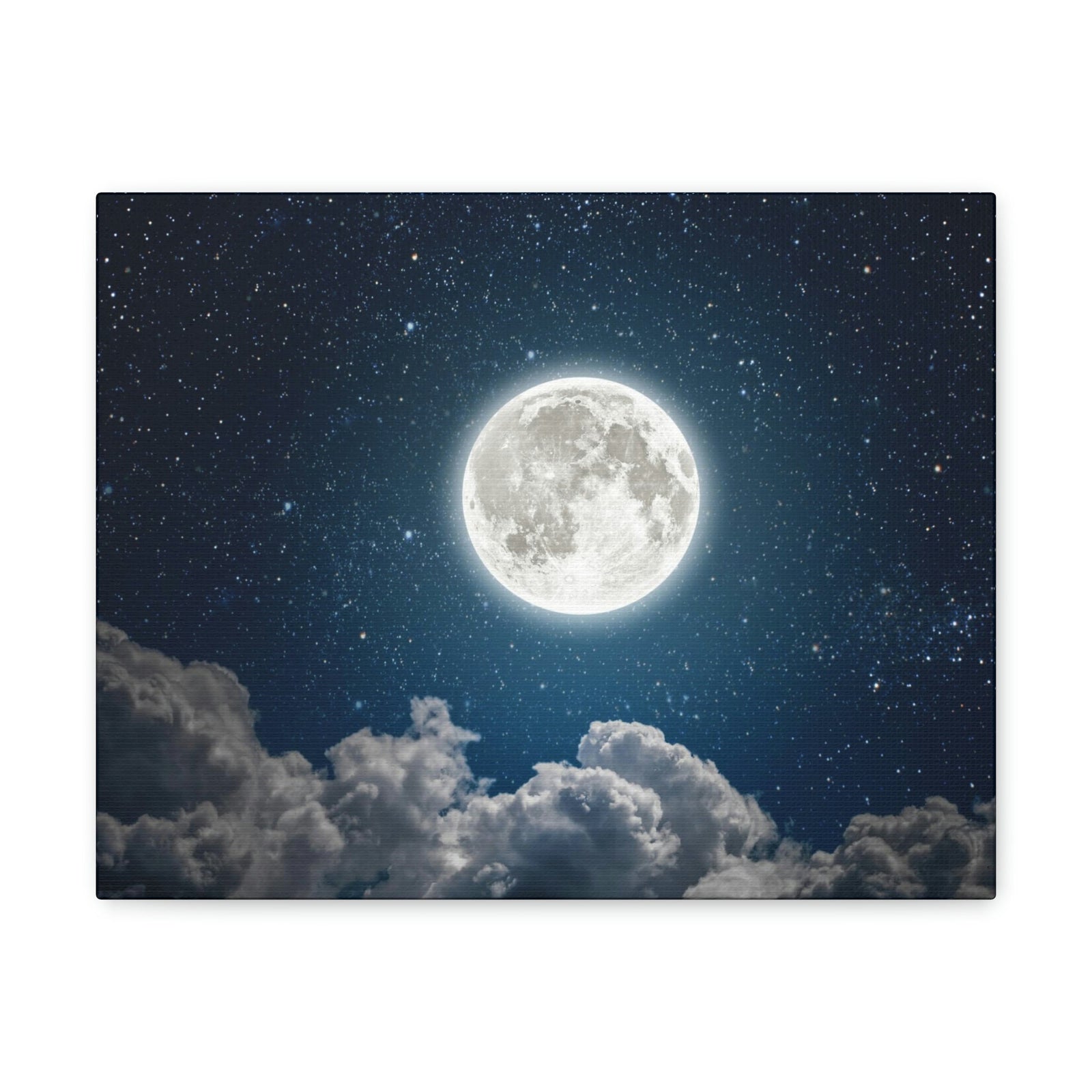 Charming Moon and Stars Scene Beautiful Engaging and Lovely Night Beauty Nature Scene Pitch Black and Shiny Night Wall Art Ready to Hang Unframed-Express Your Love Gifts