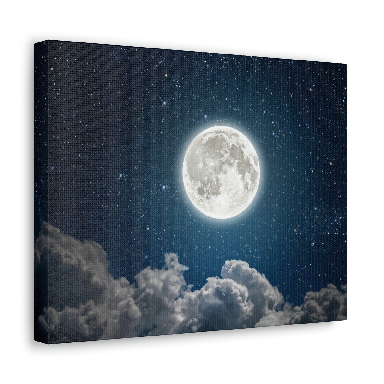 Charming Moon and Stars Scene Beautiful Engaging and Lovely Night Beauty Nature Scene Pitch Black and Shiny Night Wall Art Ready to Hang Unframed-Express Your Love Gifts