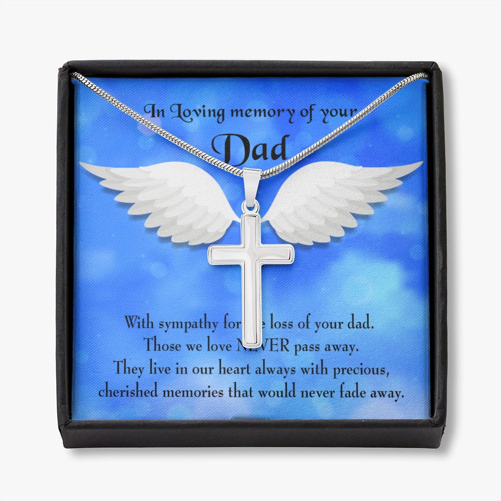 Cherished Memories Dad Memorial Gift Dad Memorial Cross Necklace Sympathy Gift Loss of Father Condolence Message Card-Express Your Love Gifts