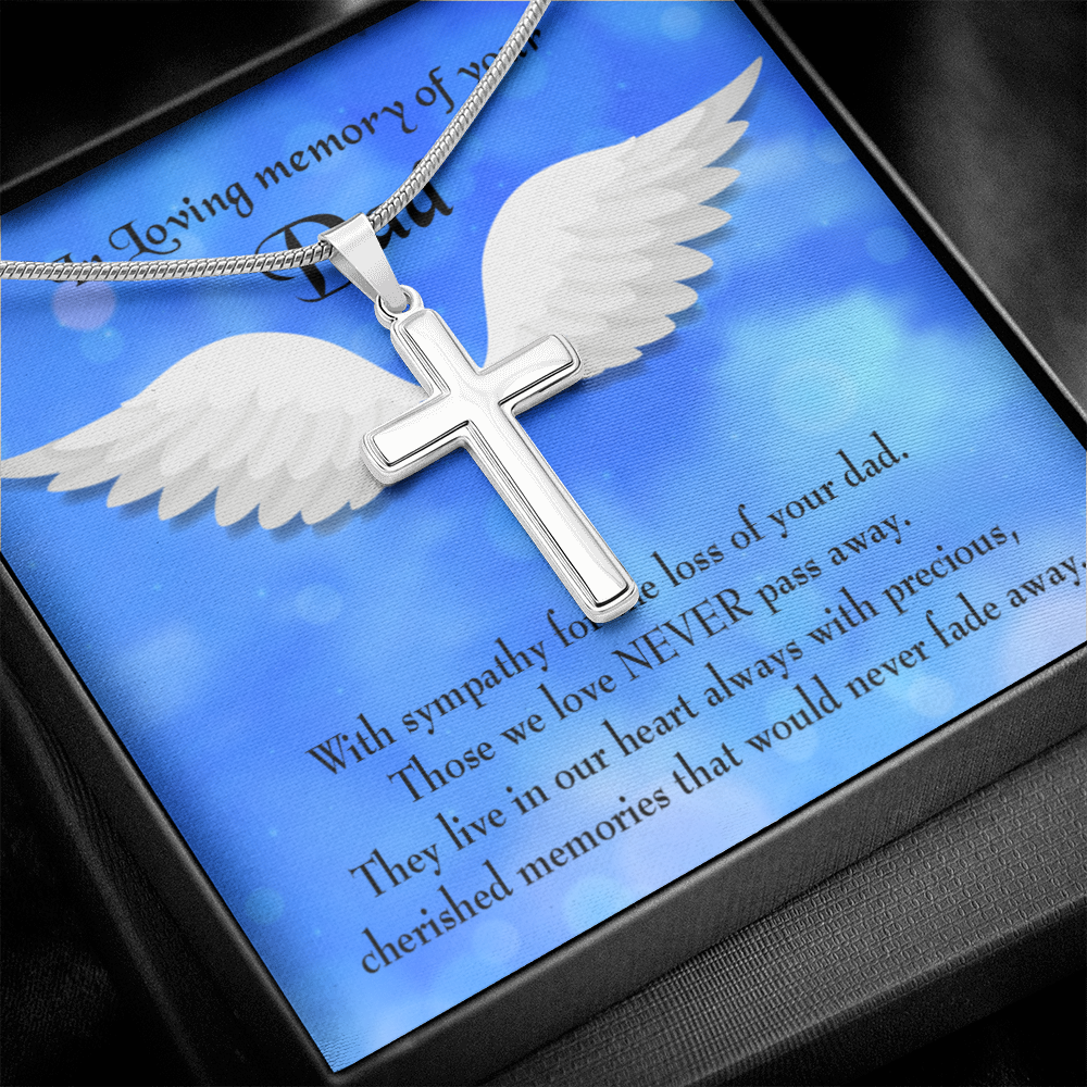 Cherished Memories Dad Memorial Gift Dad Memorial Cross Necklace Sympathy Gift Loss of Father Condolence Message Card-Express Your Love Gifts