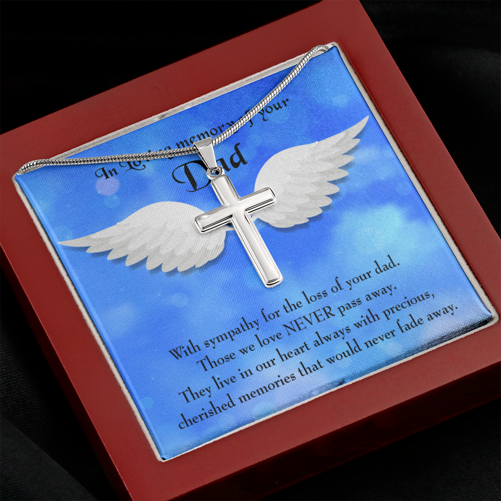 Cherished Memories Dad Memorial Gift Dad Memorial Cross Necklace Sympathy Gift Loss of Father Condolence Message Card-Express Your Love Gifts
