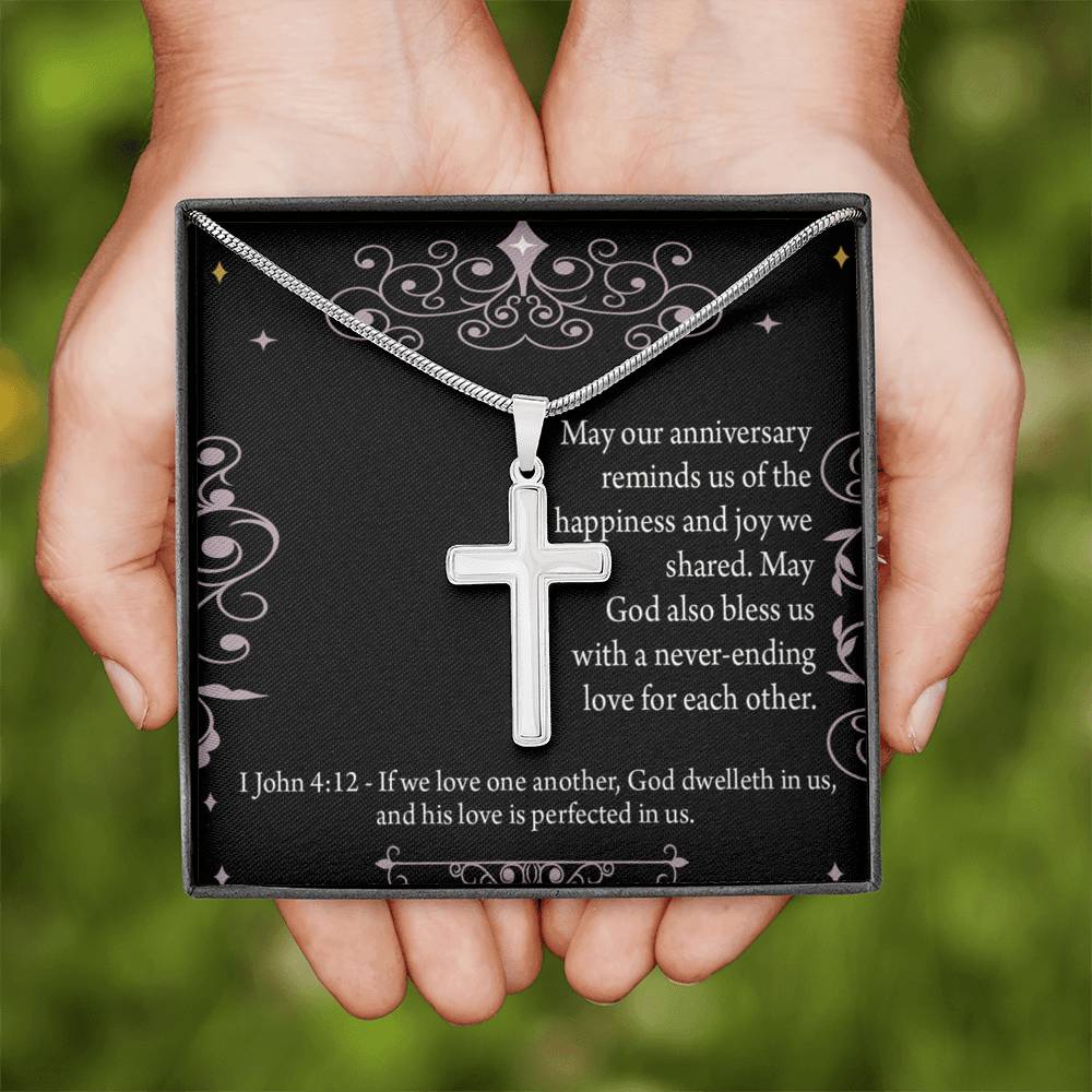 Christian Encouragement Anniversary Happiness 1 John 4:12 Cross Card Necklace w Stainless Steel Pendant-Express Your Love Gifts