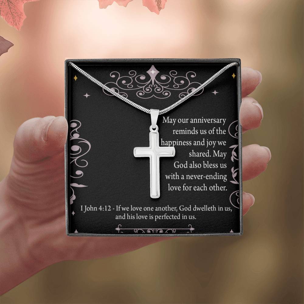 Christian Encouragement Anniversary Happiness 1 John 4:12 Cross Card Necklace w Stainless Steel Pendant-Express Your Love Gifts