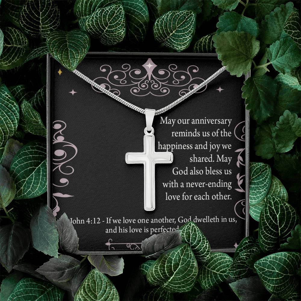 Christian Encouragement Anniversary Happiness 1 John 4:12 Cross Card Necklace w Stainless Steel Pendant-Express Your Love Gifts