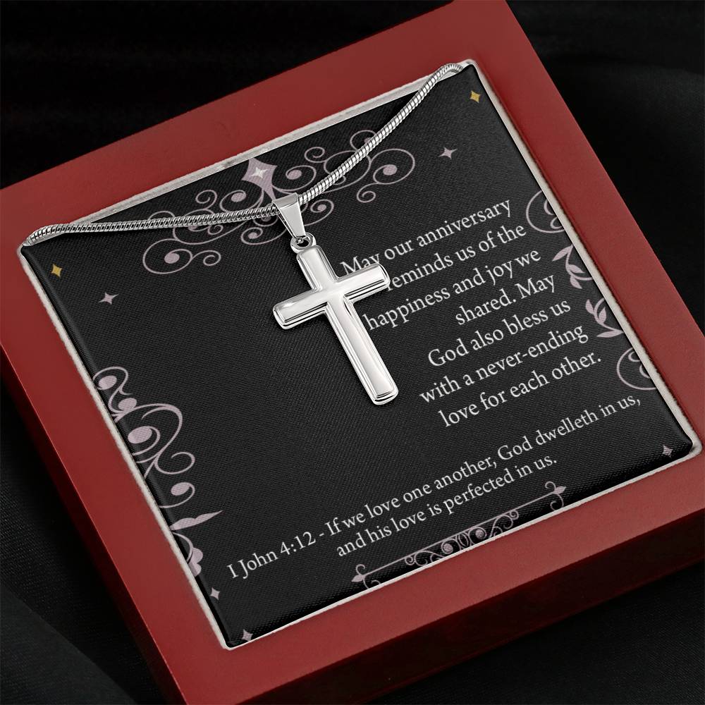 Christian Encouragement Anniversary Happiness 1 John 4:12 Cross Card Necklace w Stainless Steel Pendant-Express Your Love Gifts