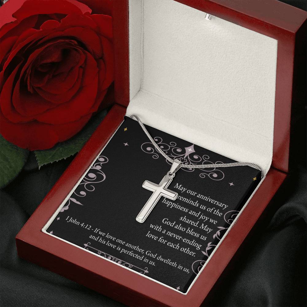 Christian Encouragement Anniversary Happiness 1 John 4:12 Cross Card Necklace w Stainless Steel Pendant-Express Your Love Gifts