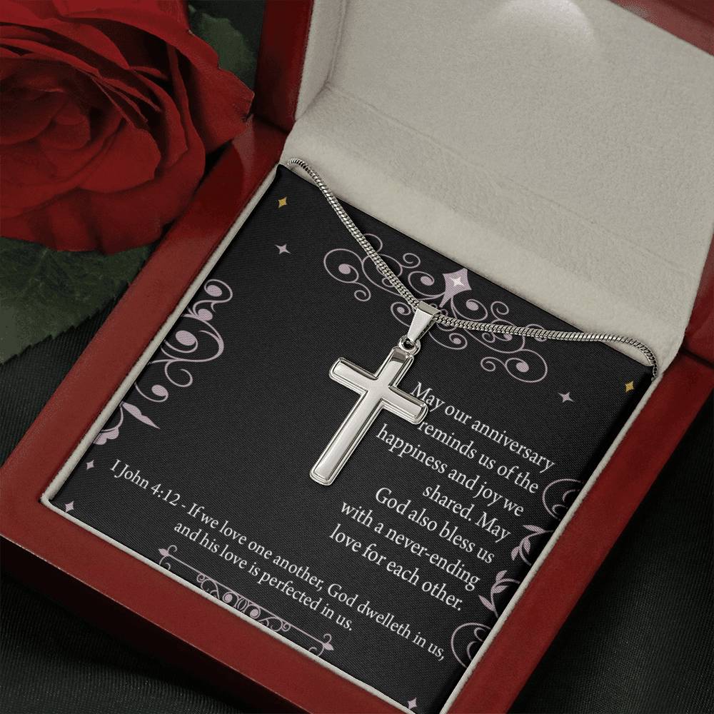 Christian Encouragement Anniversary Happiness 1 John 4:12 Cross Card Necklace w Stainless Steel Pendant-Express Your Love Gifts