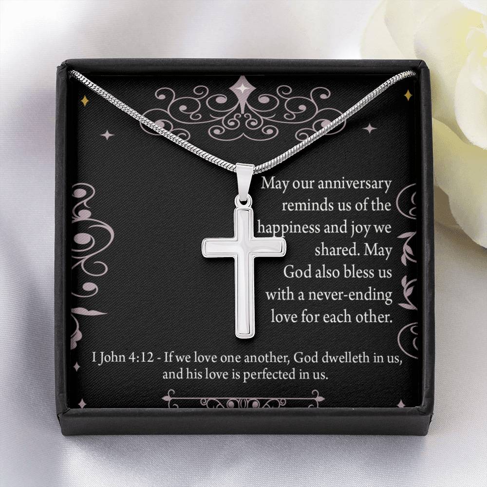 Christian Encouragement Anniversary Happiness 1 John 4:12 Cross Card Necklace w Stainless Steel Pendant-Express Your Love Gifts